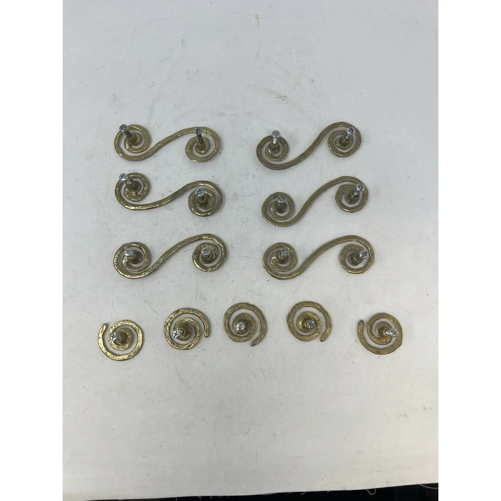 Brass Spiral Scroll‎ Cabinet Knobs Pulls Handles Hardware Brutalist Set of 11